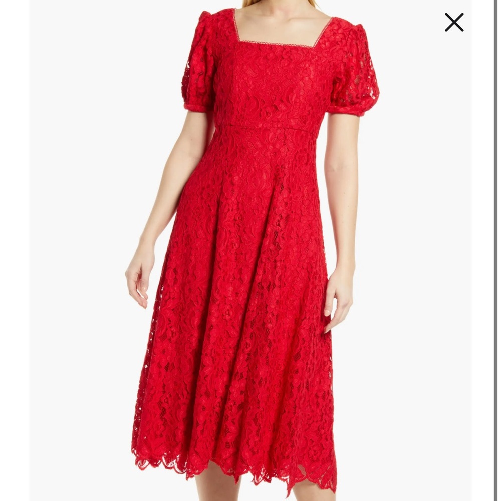 Rachel parcel Lace Fit & Flare Dress In Red size M NWT